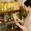 Ảnh chụp gần hộp trà Tân Cương có tem mác xuất xứ mã QR rõ ràng